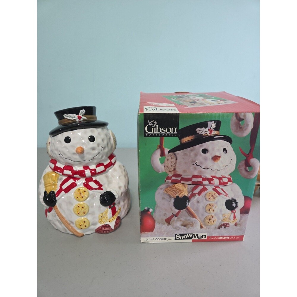 Snowman ceramic cookie jar by Gibson